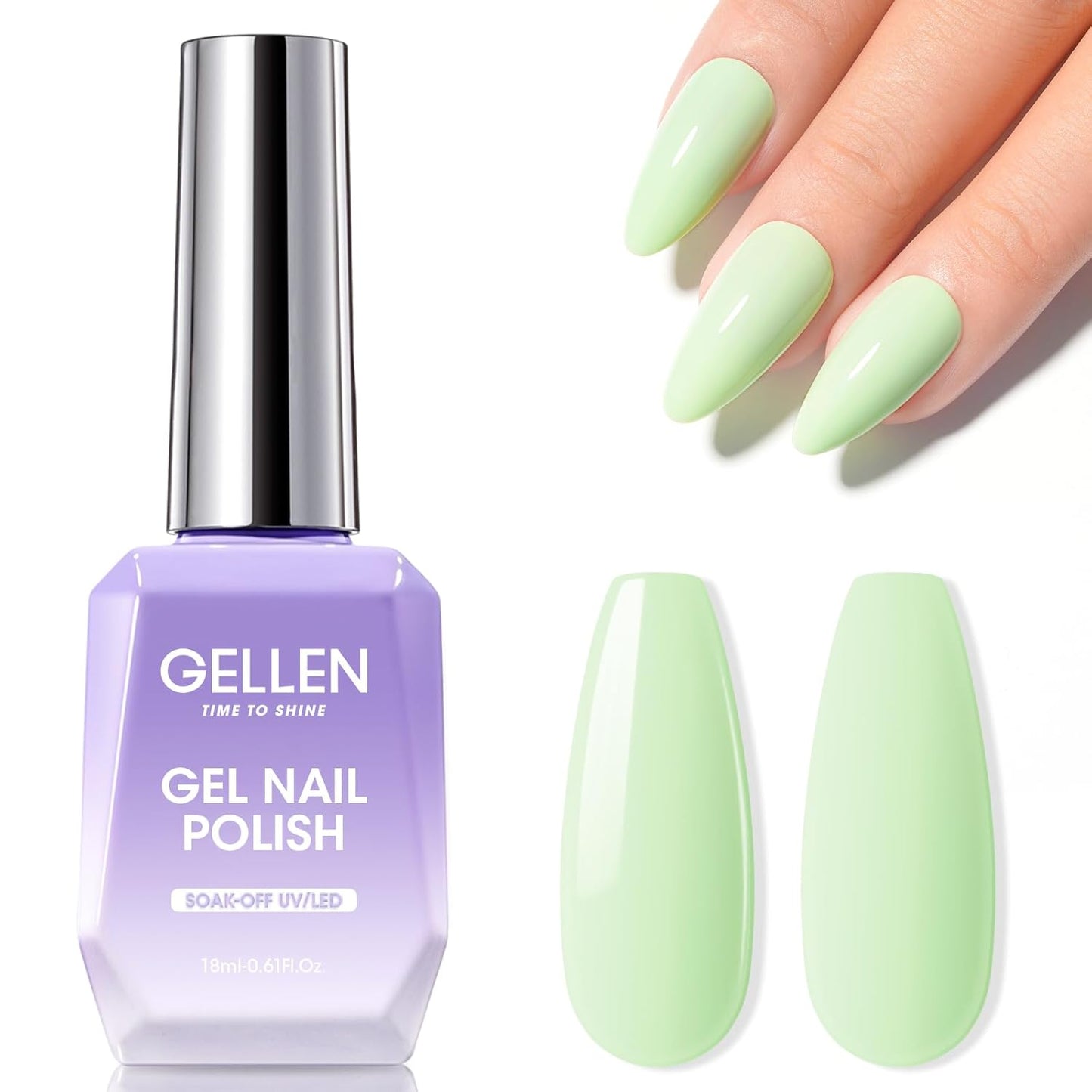 Gellen Green Gel Nail Polish, Mint Green Gel Polish Pastel Green Nail Polish Gel Light Green Soak Off U V LED Nail Lamp Gel Polish Home Salon Nail Art DIY Manicure Gift for Women Gilrs, 0.61 Fl Oz