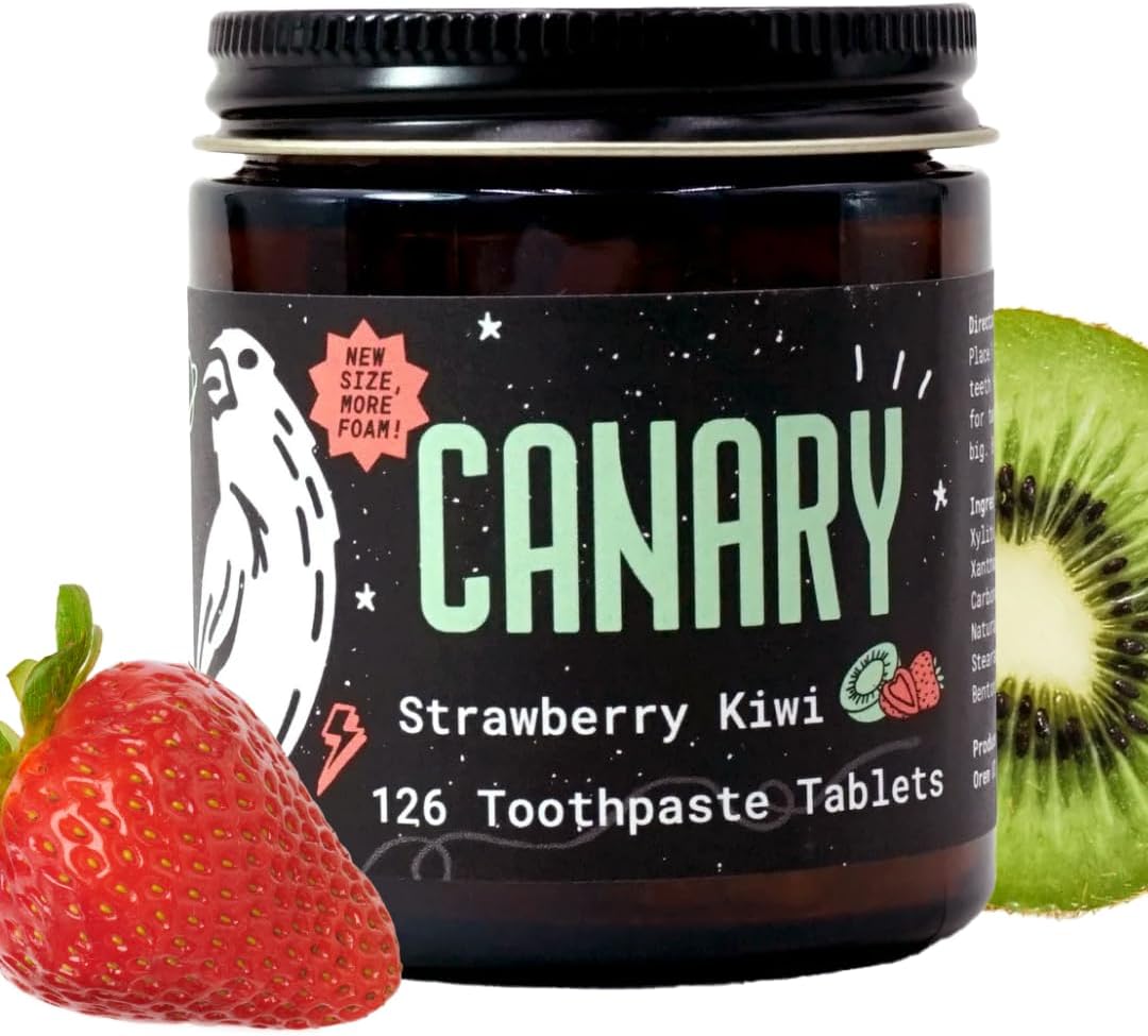 Canary Nano Hydroxyapatite Toothpaste Tablets Strawberry Kiwi - Remineralizing, Fluoride Free, All Natural Tabs with Xylitol - Great for Kids, Plastic Free - 126 Count