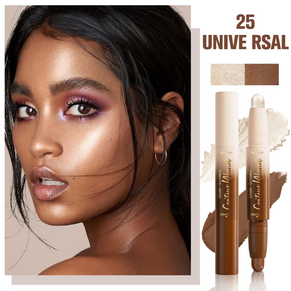 evpct Nuetral Nude & Silver Shimmer Cream Contour Stick Face Body Makeup Dual Ended, no Transfer Waterproof 2 in 1 Cream Concealer Stick Contouring Makeup, Nose Contour Bronzer Sticks Face Highlighter