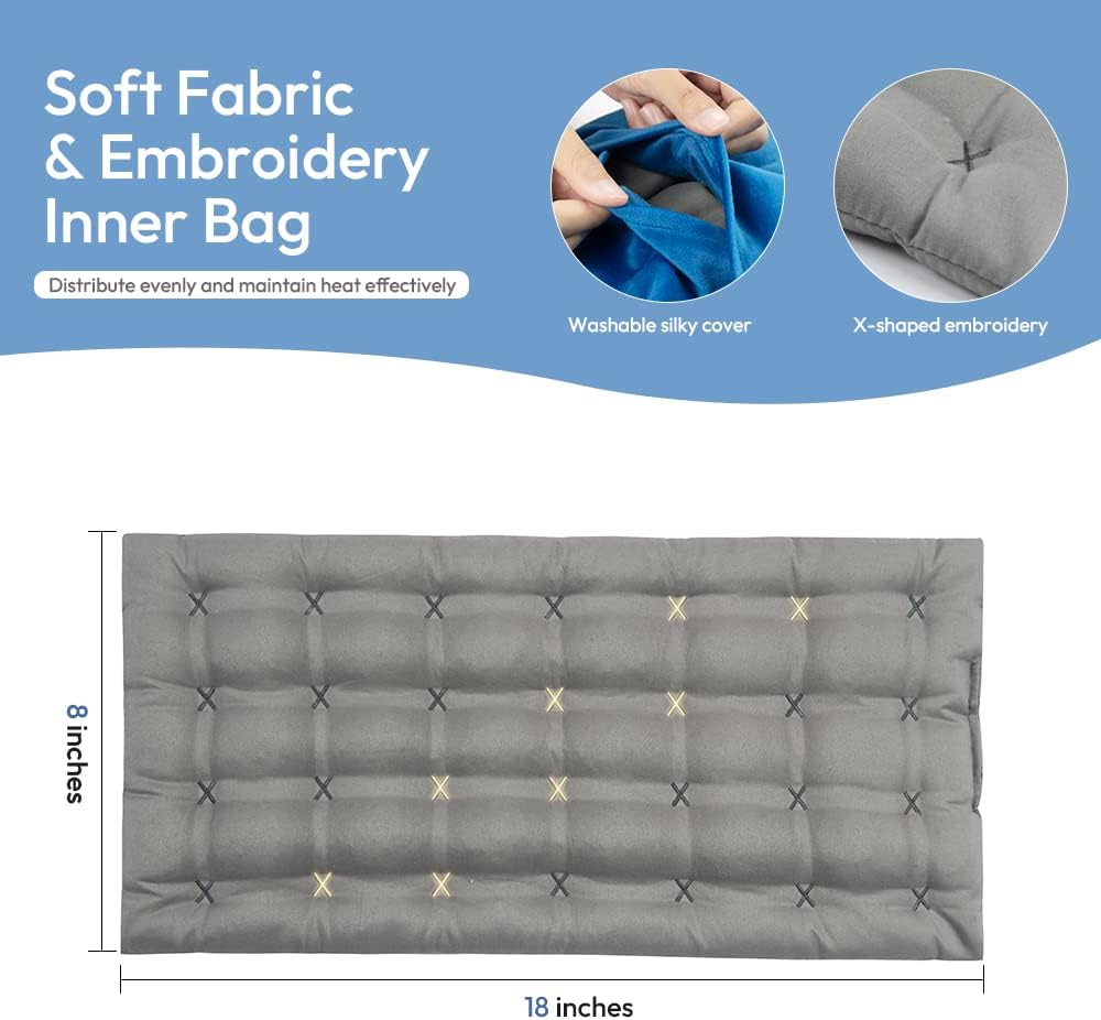 Microwavable Heating Pad with Washable Cover, 8 x 18 Microwave Heating Pad for Neck and Shoulders, Moist Heat Bean Bag Warm Compress for Knee, Joints, Wrist, Abdomen (Light Blue)