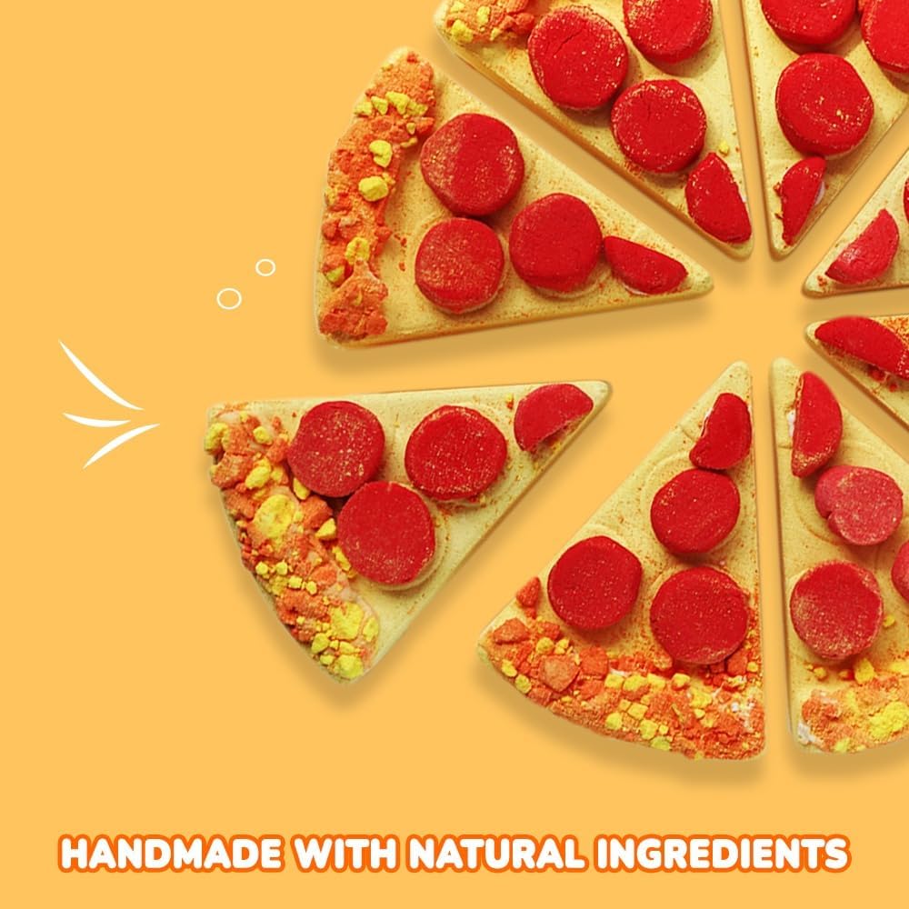 Pizza Bath Bombs Set of 8 Slices – Large Fizzies for Relaxing Bubble Bath, Handmade Spa Gift for Women, Men & Kids – Fun Pizza-Shaped Aromatherapy Bath Bomb Gift Set