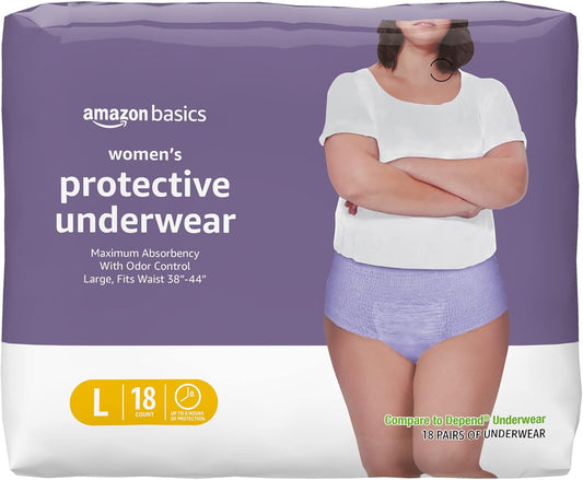 Amazon Basics Incontinence Underwear for Women, Protective, Disposable, Postpartum, Maximum Absorbency, Large, Lavender, 18 Count