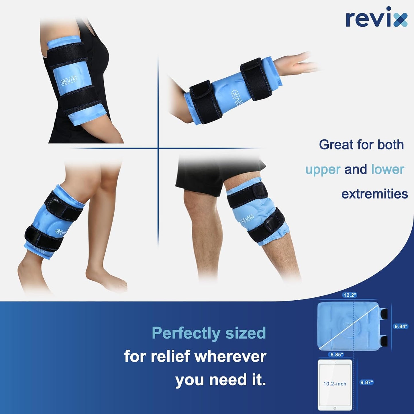 REVIX ice Wraps for Knee Discomfort, Gel Ice Packs Reusable with Cold Compression, Knee Cold Pack to Relax Sore Muscles and Joints, Plush Cover and Hands-Free Application, A Set of Two