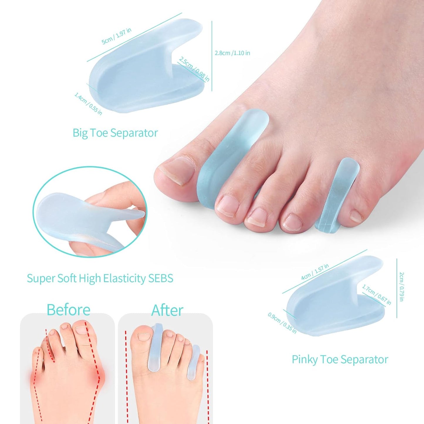 Bunion Relief Sleeves Bunion Pads Brace Cushions Toe Straightener with Silicone Gel Big Toe and Pinky Separator Spacer Hallux Valgus Relief Kit Pack (Small)