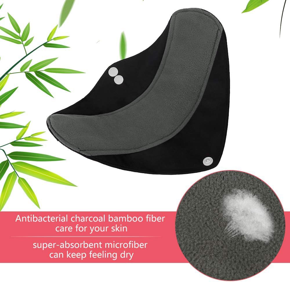 Reusable Bamboo Sanitary Towels Pads, TopDirect 8 Pack Medium & Large (9.06" & 11.02") Heavy Flow Night Pads Washable Cloth Menstrual Pad with Wet Bag for Women