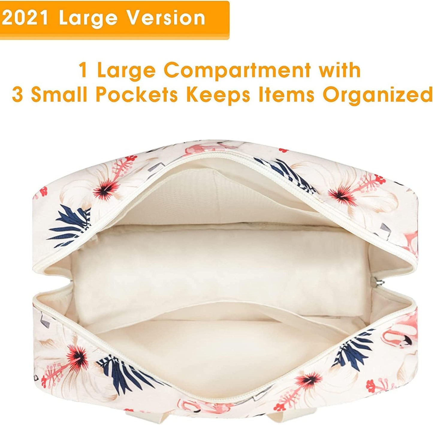 Full Size Toiletry Bag Women Large Cosmetic Bag Travel Makeup Bag Organizer Medicine Bag for Toiletries Essentials Accessories (Large, Beige Flamingo)
