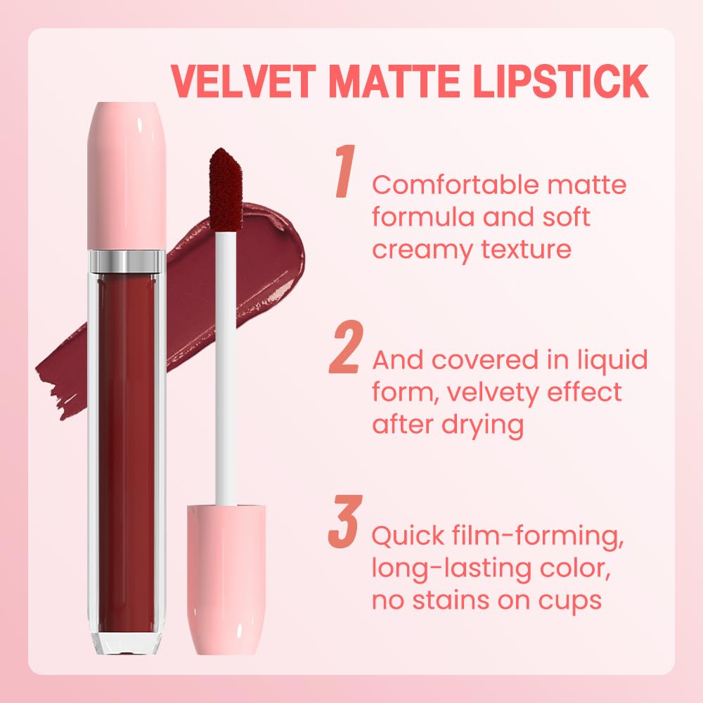 BINGBRUSH Super Matte Longwear No-Budge Stay On Smudge Proof Liquid Lipstick Long Lasting Makeup for Women,Highly Pigmented Color and Instant Shine, Cheeky