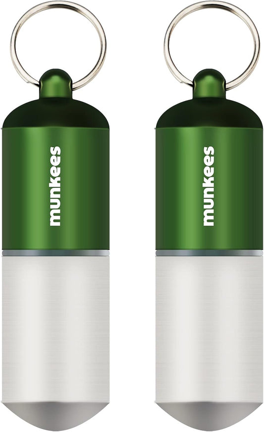 munkees Portable Pill Case Large Waterproof Capsules EDC Keychain, Travel Pill Bottle for Camping, Hiking, Backpacking, Compact Valuables Container for Outdoors 2-Pack