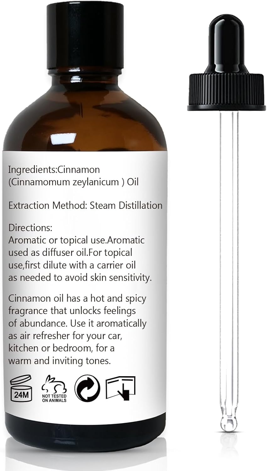 Cinnamon Essential Oil, 100% Pure Undiluted Cinnamon Oil for Diffuser, Massage - 100ml/3.38 oz