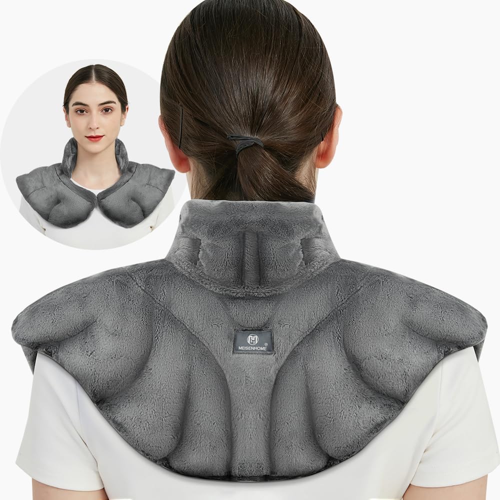 Microwavable Heat Pad for Neck and Shoulders, Weighted Microwave Moist Heating Wrap for Pain Relief Sore Muscle Stress Tension, Heated Wrap with Aromatherapy, Hot & Cold Compress, Grey