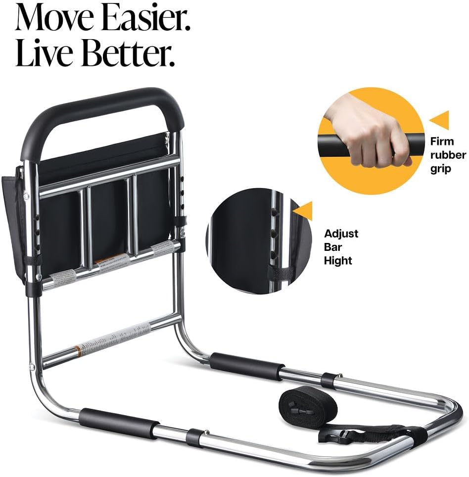 Medical king Bed Assist Rail Without Legs Bed Assist Rails for Seniors ASTM Approved Bed Assist bar with Storage Pocket Easy to get in or Out of Bed Safely with Floor Support