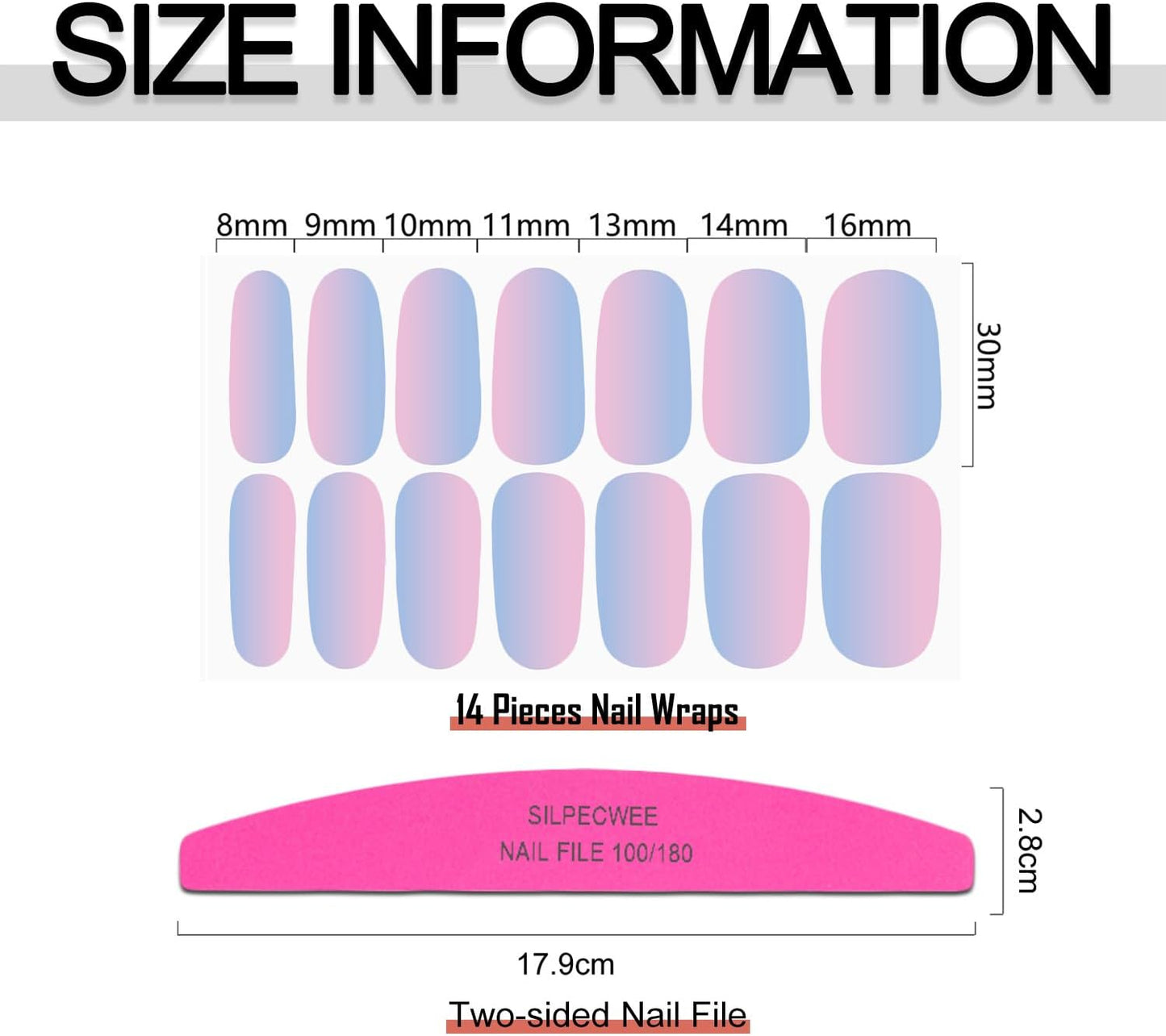 SILPECWEE 16 Sheets Bright Color Nail Polish Stickers Full Nail Wraps Glitter Mermaid Color Gel Strips Self Adhesive Nail Polish Strips Fingernail Sticker Nails for Women with File