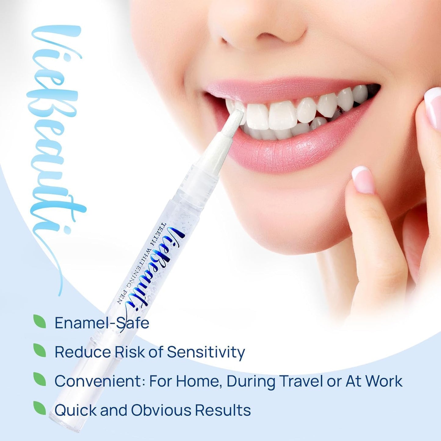 VieBeauti Teeth Whitening Pen (2 Pcs), 20+ Uses, Effective, Painless, No Sensitivity, Travel-Friendly, Easy to Use, Beautiful White Smile, Mint Flavor