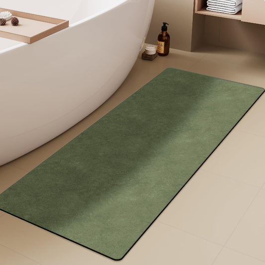 Bathroom Mat Quick Dry, Bathroom Rugs Non Slip Washable Thin Absorbent Bath Mat Fits Under Door Bathroom Floor Mat Perfect for Bath, Shower, or Sink 17"x59" Sage Green