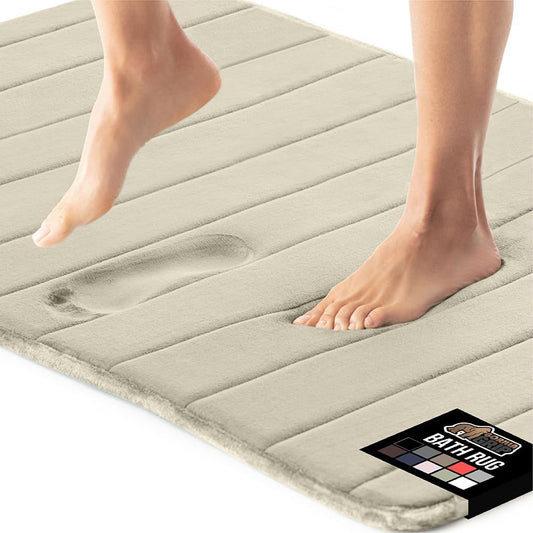 GORILLA GRIP Memory Foam Bath Mat, Soft Absorbent US Designed Bathroom Rug, Gripping Dots Machine Washable Bathmat, Cushioned Floor Mats, Shower Sink Rugs Room Décor Accessories, 24x17 Champagne