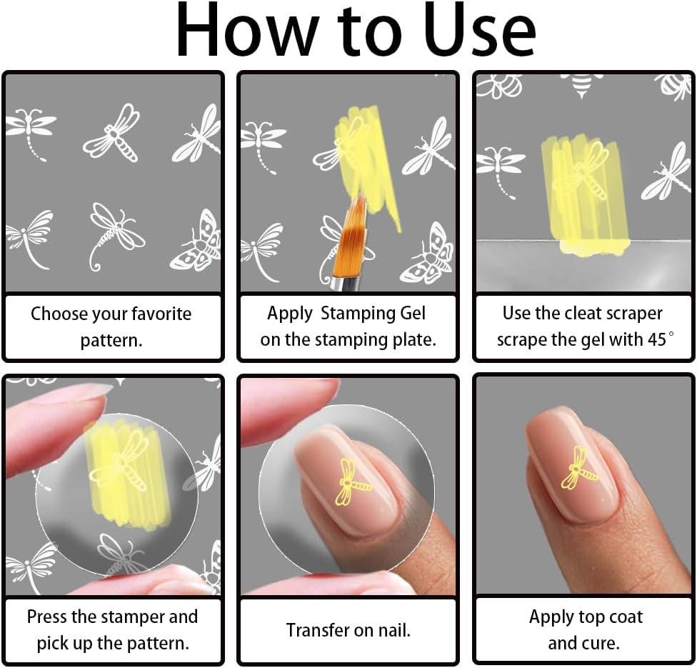 3Pcs Butterfly Dragonfly Nail Stamping Plate Bees Moth Nail Stamping Templates French Tip Art Stamp Plates Stainless Steel DIY Reusable Tools for Manicure Printing