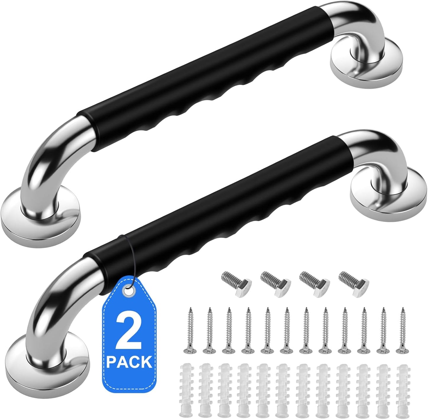2 Pack 18 Inch Grab Bars for Bathtubs and Showers, Anti Slip Handicap Grab Bars for Shower, Safety Bath & Toilet Rail for Elderly Senior, Shower Handle Disability Assist Bathroom Handrail