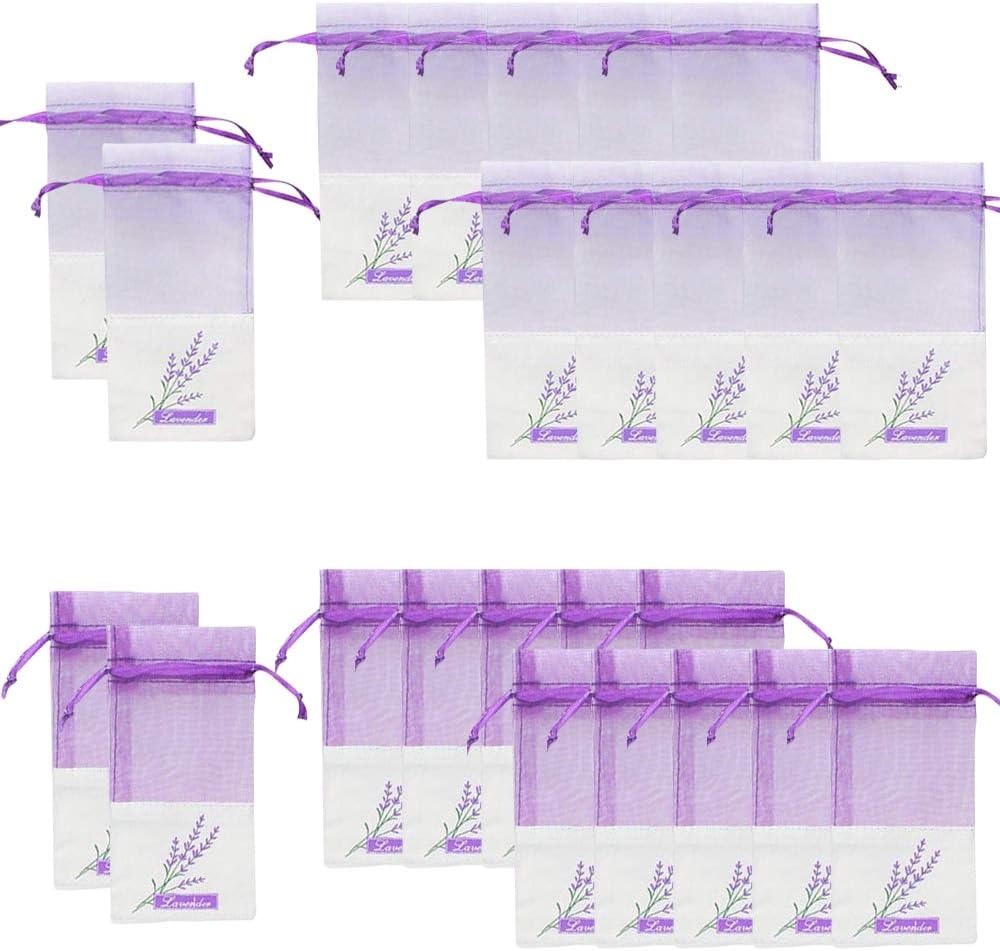 Sachet Empty Bags Linen Fabric Bags Organza Gauze Bags for Lavender, Spice and Herbs (24pcs Purple Drawstring Bag)