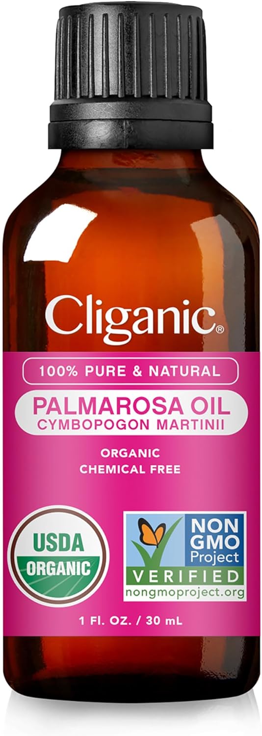 Cliganic USDA Organic Palmarosa Essential Oil, 1oz - 100% Pure Natural Undiluted for Aromatherapy | Non-GMO (Packaging May Vary)