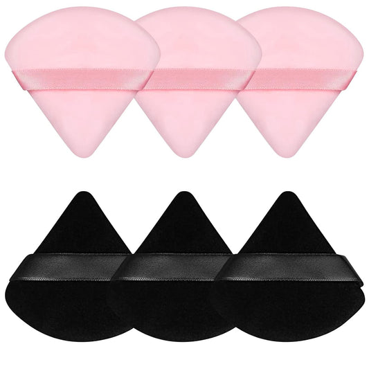Pimoys 6 Pieces Powder Puff Face Makeup Sponge Soft Velour Triangle Powder Puffs Beauty Sponge Stocking Stuffers for Loose Powder (Black, Pink)