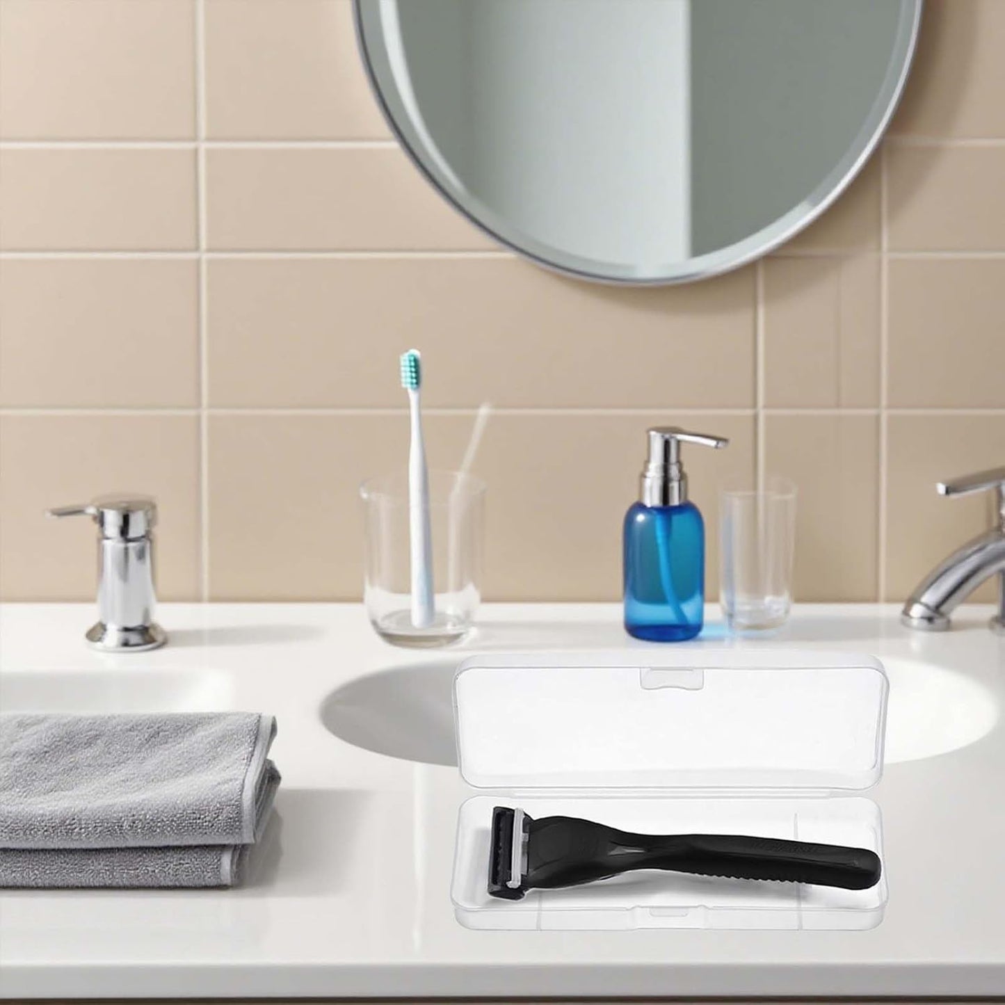 Manual Razor Travel Case - 3 Pack Transparent Shaver Storage Box, Portable Razor Holder & Protector Case, Universal Travel Men Manual Shaver Organizer for Men Razors And Blade Refills Kit