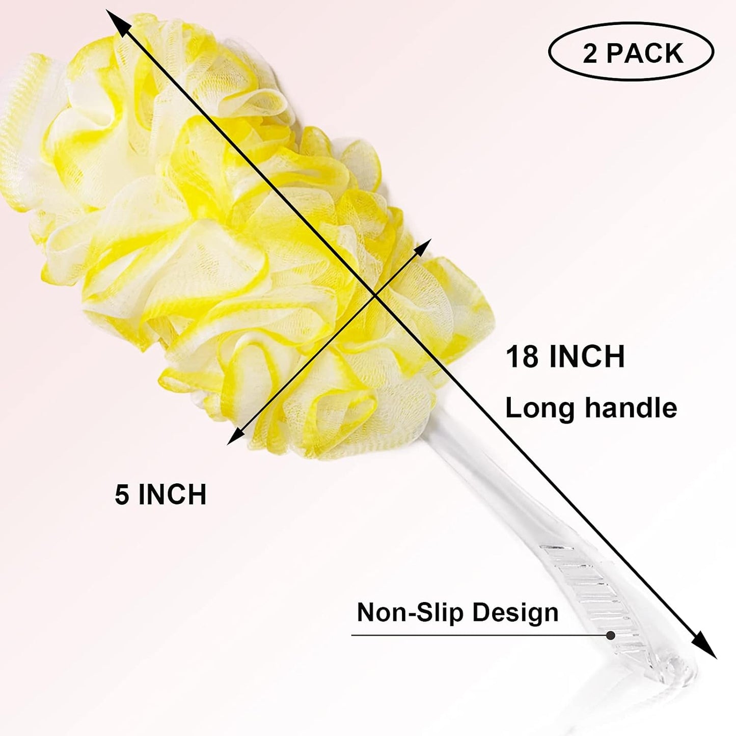 PPHAO Loofah on a Stick - Long Handle Bath Brush for Men & Women - Plastic Loofah - 2Pack - Yellow