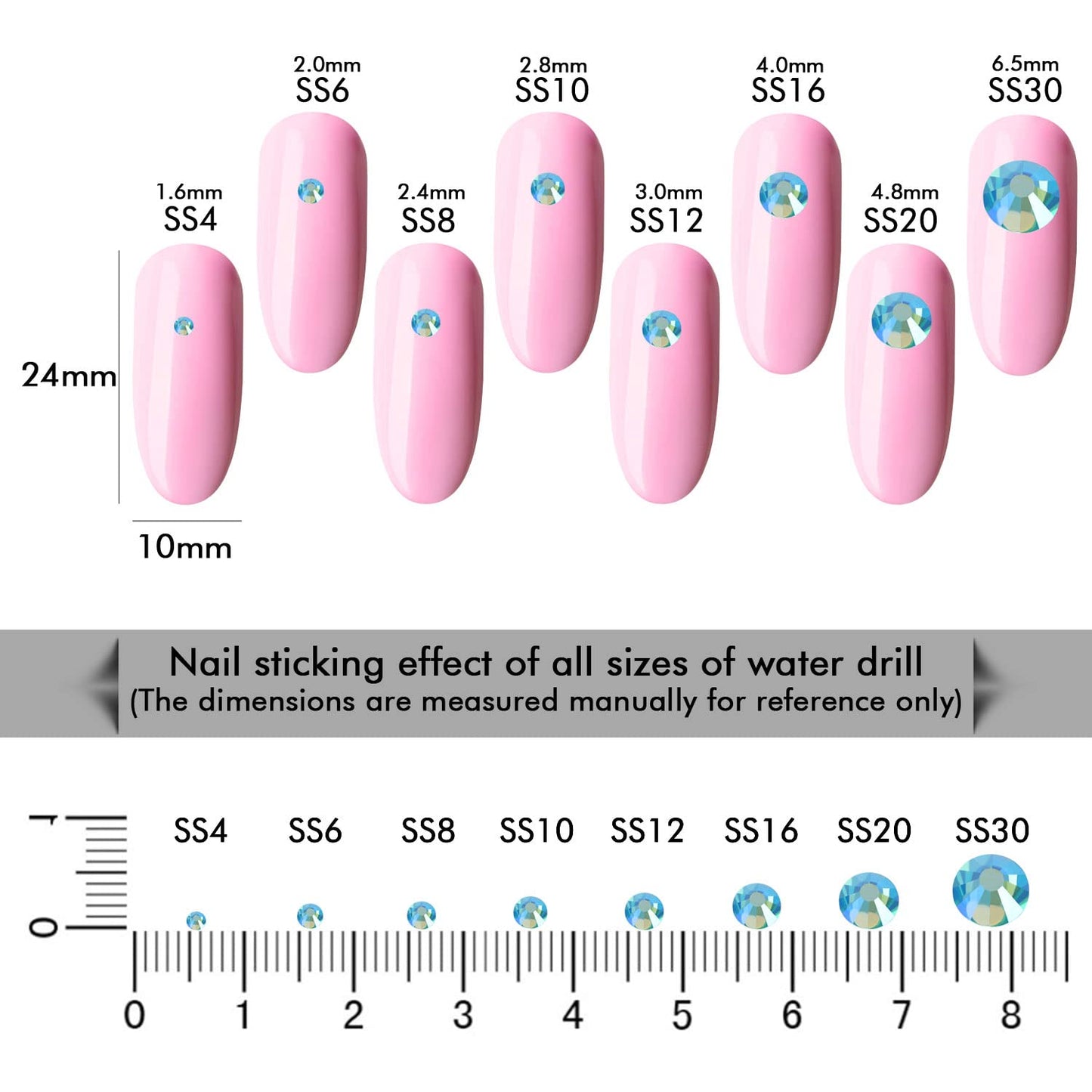 1440Pcs Aquamarine Ab Crystal Rhinestones,Glass Flatback Rhinestones Small Gemstones for Nail Face Makeup Art Crafts Clothes Decoration -(SS8,2.4mm,Aquamarine Ab)