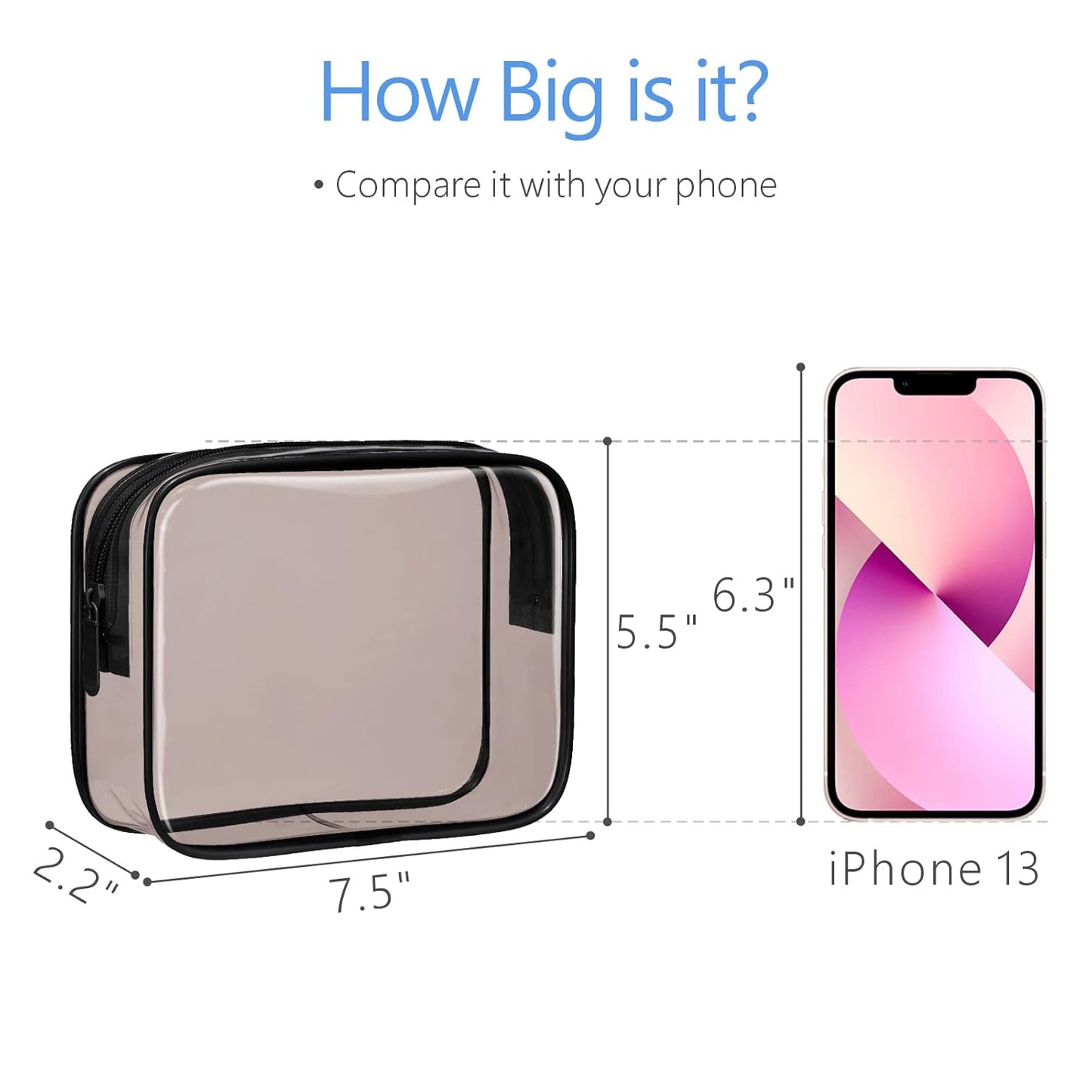 PACKISM Clear Makeup Bags - 3 Pack Tsa Approved Toiletry Bag with Zipper, Water-resistant Cosmetic Bags Travel Size Toiletries Fit Essentials, Carry-on Clear Travel Bags, Black Brown