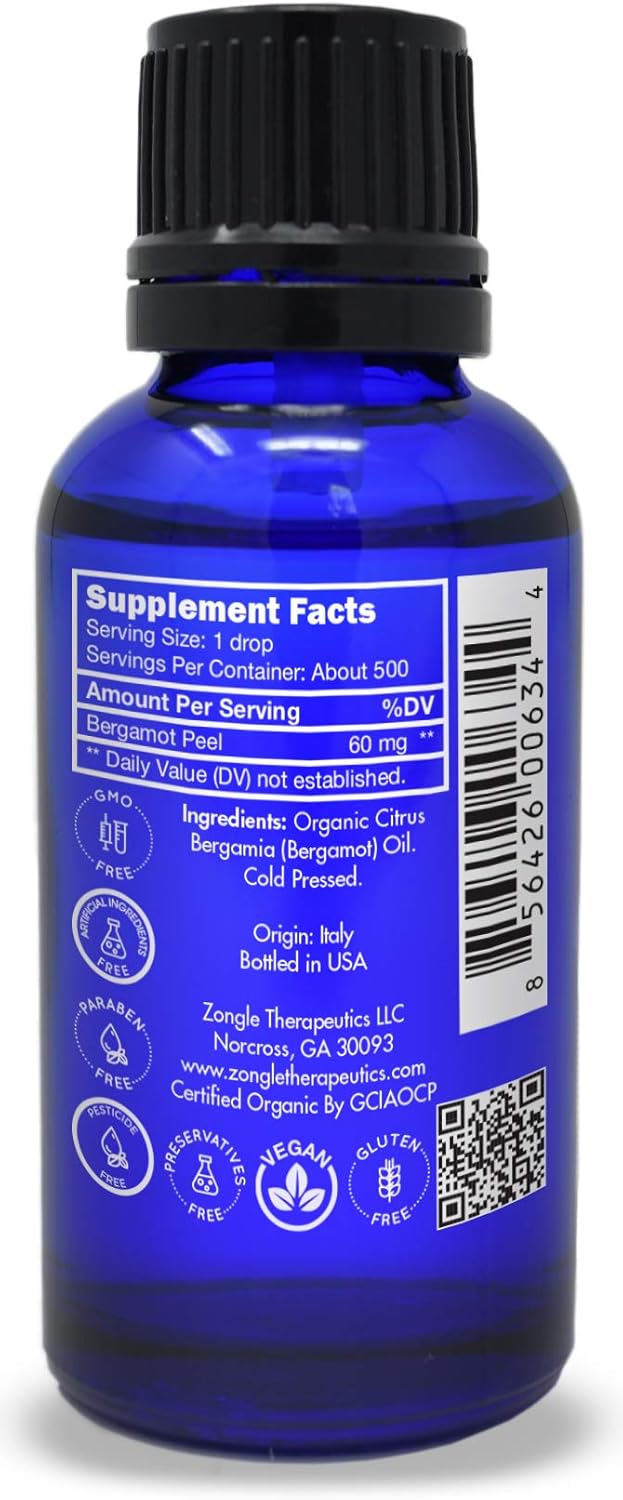 Organic, Bergamot Essential Oil, Food Grade, for Tea – 100% Pure, Bergamot Oil, by Zongle Therapeutics, 1 OZ