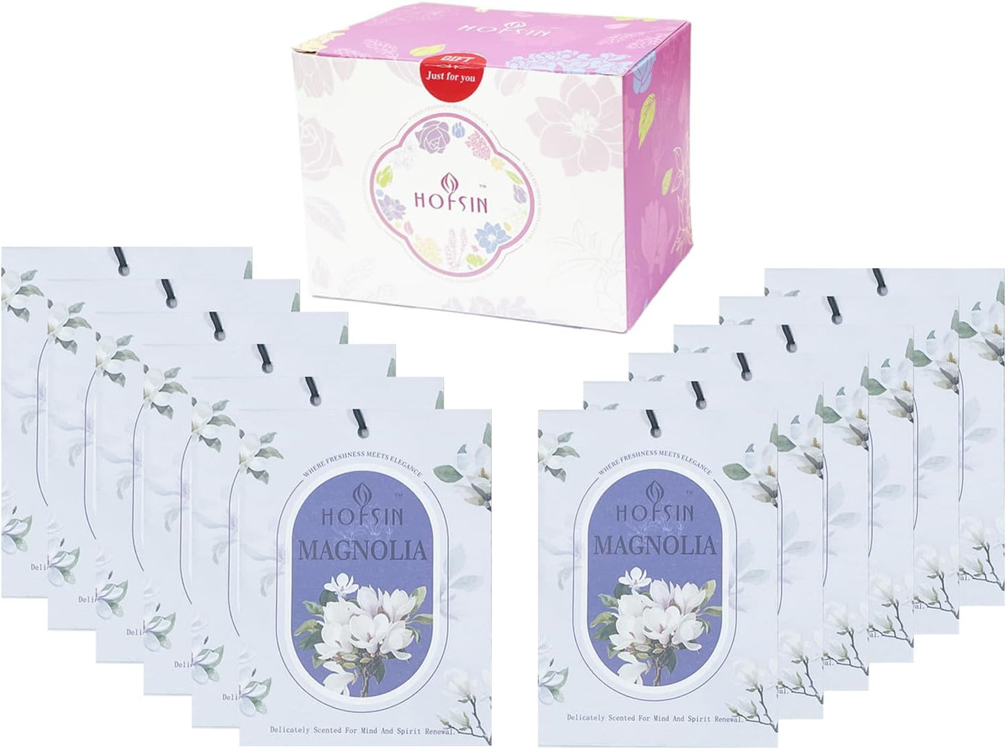 12 Packs Fragrance Bags with Hanging Strings, Air Freshener Deodorizer for Closet and Drawer,6 Scents Option- Lavender,Magnolia,Jasmine,Rose,Osmanthus,Gardenia (Magnolia)