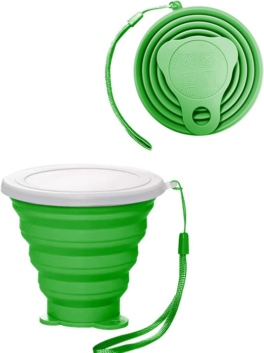 Silicone Collapsible Cup,Collapsible Cups for Camping,Folding Cup with Lids,Collapsible Coffee Cup,Reusable Drinking Mugs Cup(Green)
