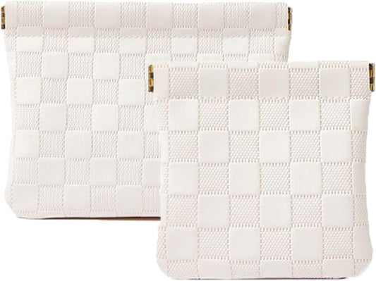 2 PCS Small Makeup Bag for Purse Waterproof Mini Cosmetic Bag for Coin Lipstick Jewelry Portable Mini Makeup Bag Set for Women Small Cosmetic Pouch Makeup Organizer White