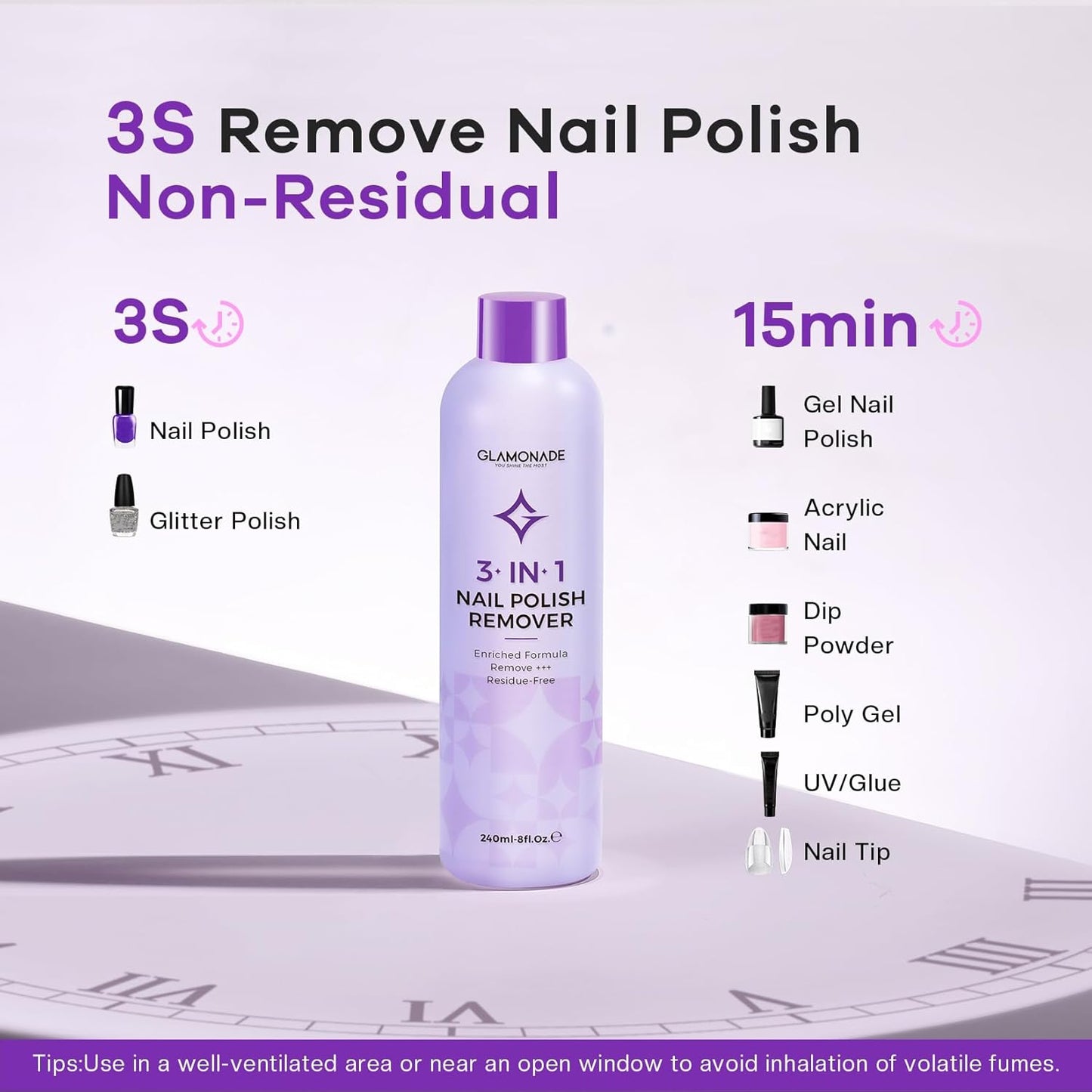 Acetone Nail Polish Remover: Gel Nail Polish Remover - Professional Soak off Nail Glue Remover Natural Grape Seed Oil for Acrylic Dip Powder Nail Supplies for Home Salon(8 FL.Oz., Pack of 2)