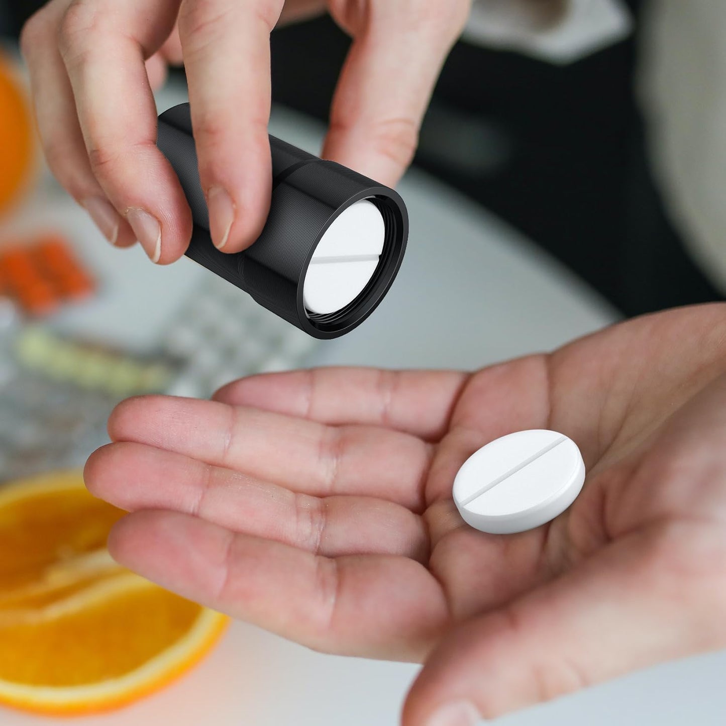 Portable Pill Case Keychain (2 Pack), Waterproof Aluminum Pill Box for Round Glucose Tablets & Critical Medicine, Small Pill Holder Travel Pill Container Bottle with Carabiners