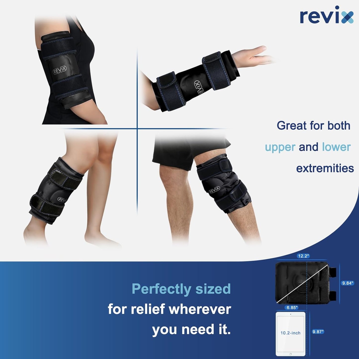 REVIX Ice Wrap for Knee Discomfort, Reusable Knee Ice Pack Wrap with Cold Compress Therapy for Muscle Ache, Promotes Post-Workout Recovery, Soft Plush Lining, Black