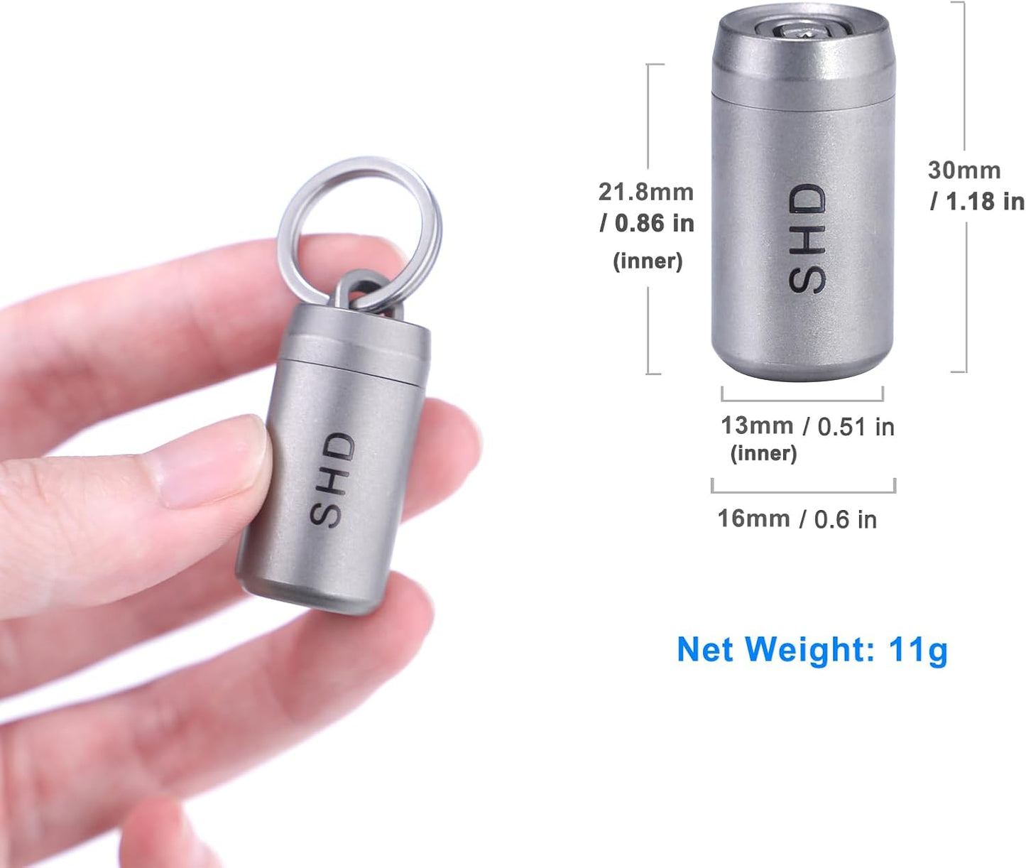 SHD Pill Holder Keychain,Titanium Waterproof Mini Pill Case Container,Portable Small Pill Box for Outdoor Travel Camping