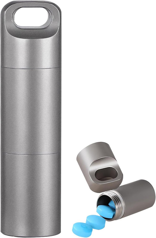 Small Keychain Pill Holder,304 Stainless Steel Portable Pill Case Organizer for Travel,Waterproof Pocket Pill Container Medicine Box for Purse Men (Small Pill Case)