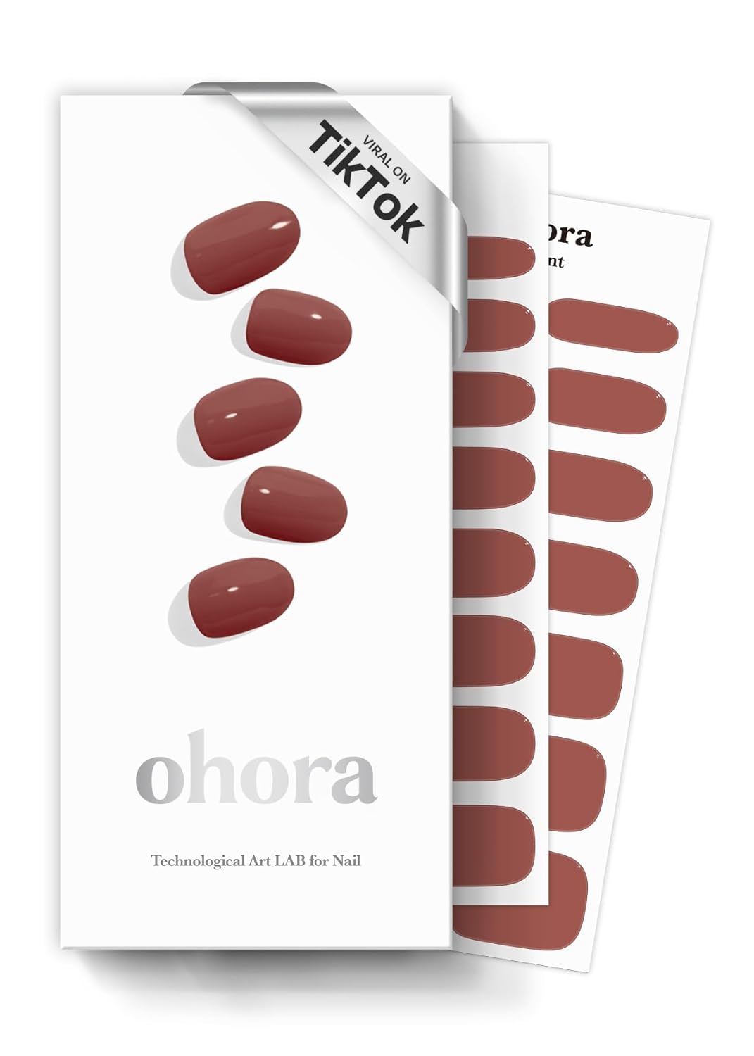 ohora Semi Cured Gel Nail Strips (N Brick) - Brown, Solid, Works with Any UV/LED Lamps, Salon-Quality, Long Lasting, Easy to Apply & Remove - Includes 2 Prep Pads, Nail File & Wooden Stick