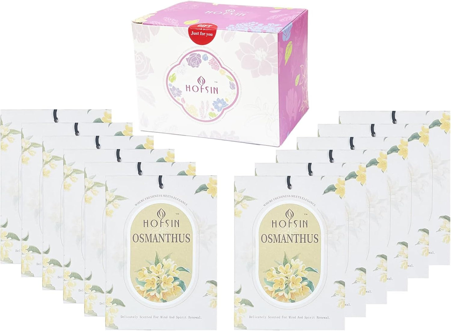 12 Packs Fragrance Bags with Hanging Strings, Air Freshener Deodorizer for Closet and Drawer,6 Scents Option- Lavender,Magnolia,Jasmine,Rose,Osmanthus,Gardenia (Osmanthus)
