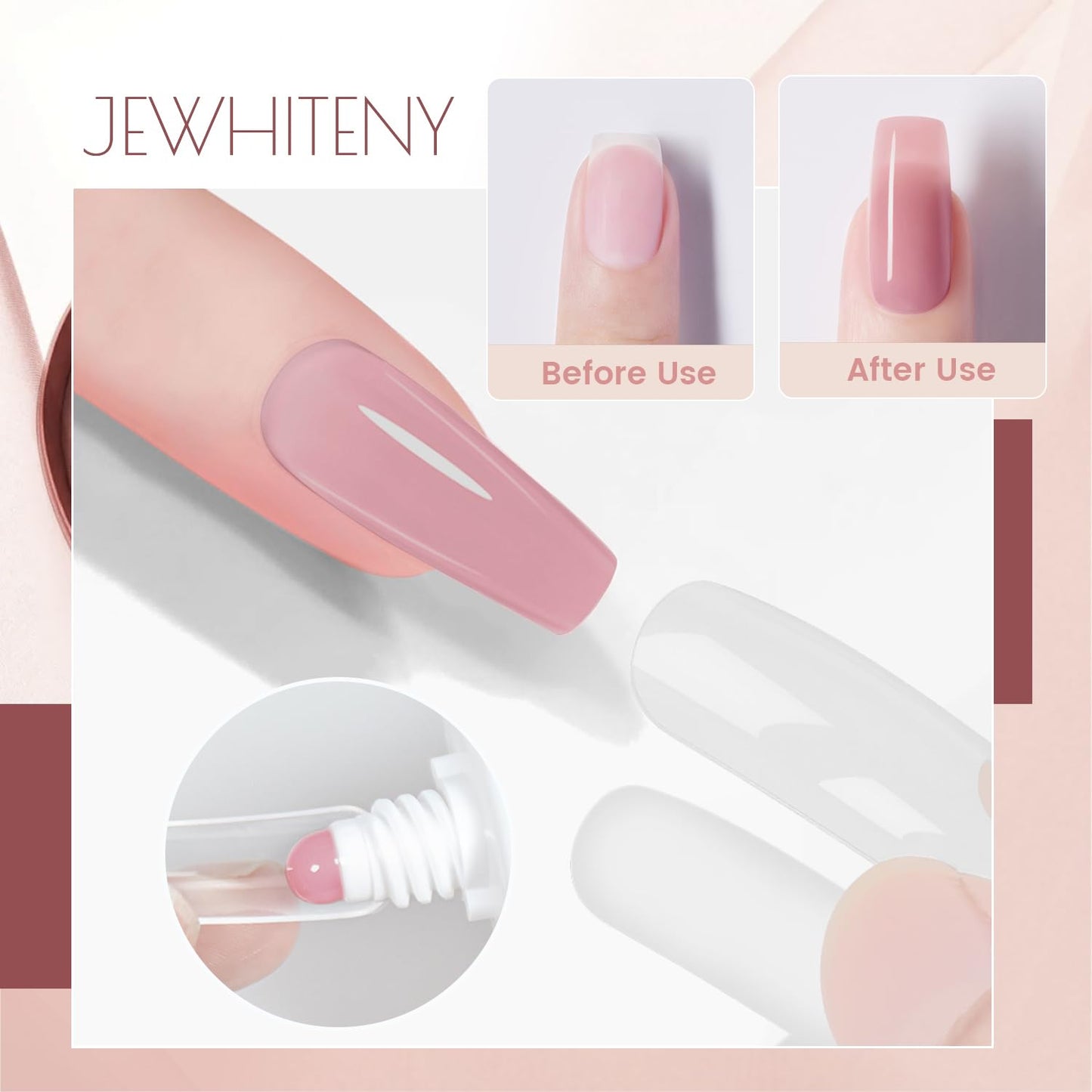 JEWHITENY Poly Extension Gel Nail Set Clear Pink Poly Nail Gel With Slip Solution Base Coat Top Coat French Manicure Need U V Lamp Curing for Finger Art and Home DIY