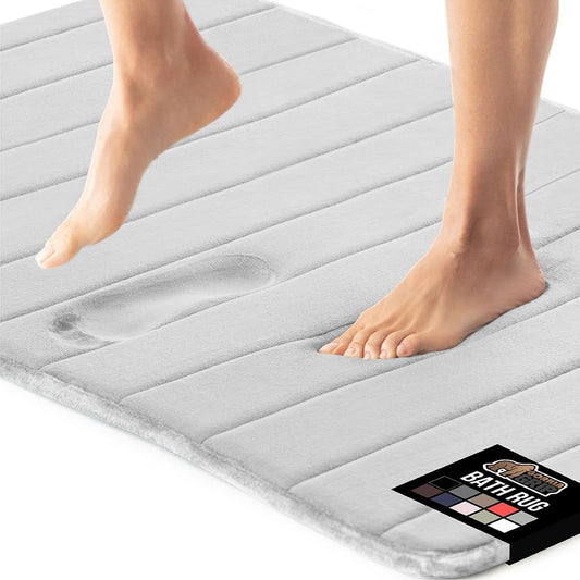GORILLA GRIP Memory Foam Bath Mat, Soft Absorbent US Designed Bathroom Rug, Gripping Dots Machine Washable Bathmat, Cushioned Floor Mats, Shower Sink Rugs Room Décor Accessories, 36x24 Light Gray