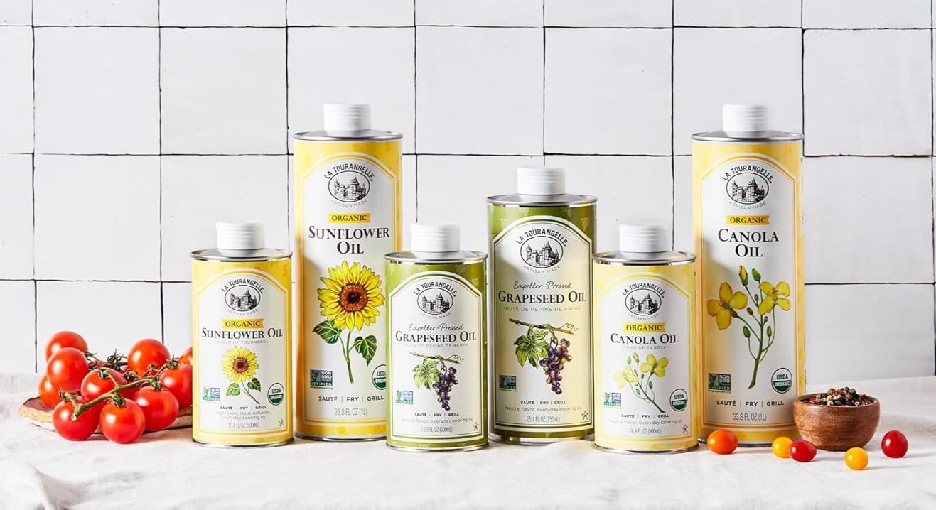 La Tourangelle, Organic High Oleic Sunflower Oil, Neutral Oil For Medium to High Heat Cooking and Skin Care, Non GMO, Pesticide and Chemical Free, 33.8 Fl Oz