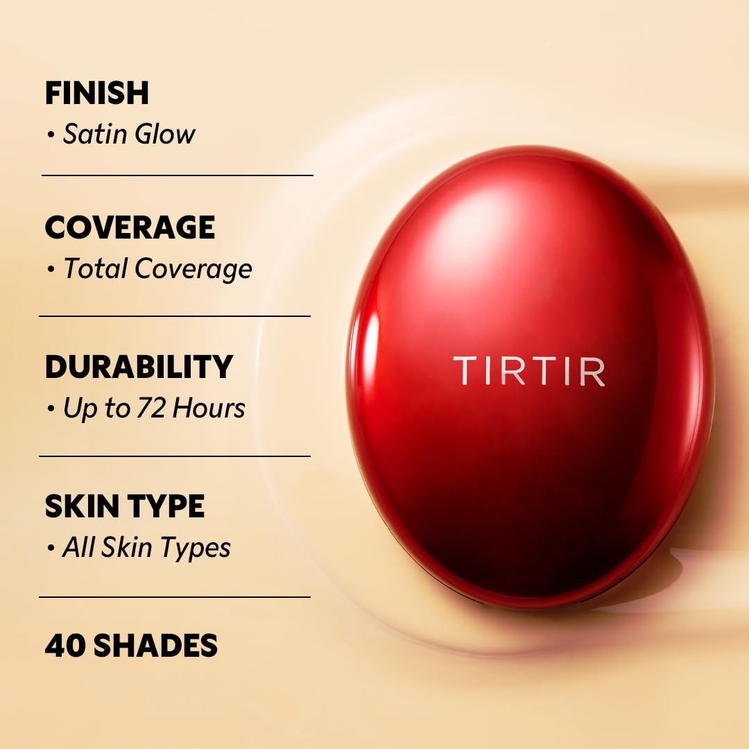 TIRTIR Mask Fit Red Cushion Foundation | Full coverage, Weightless, Skin fit, Satin Glow Finish, Korean Makeup BB Foundation, beauty, Tattoo cover up, Buildable (#34C Amber, 0.63 Fl Oz)