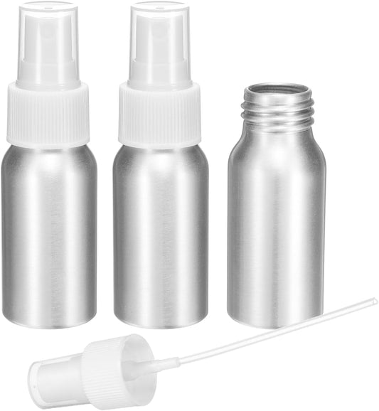 HARFINGTON 3pcs Aluminum Fine Mist Spray Bottles 30ml/1oz Metal Small Liquid Alcohol Refillable Travel Container with White Plastic Nozzle Cap for Perfume Skincare Cosmetic Storage Bottle