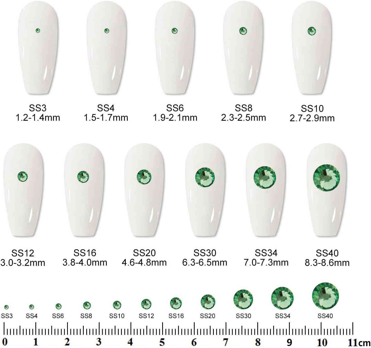 2000 PCS SS12 Flatback Rhinestones,12-Facet Diamond-Cut Glass Gems for Nail Art,Clothing,DIY Crafts,Glue-On Decoration Stones with Silver Backing,Peridot