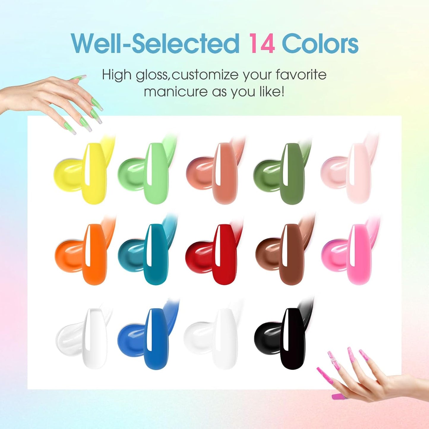 ROSALIND Colors Poly Nail Gel Kit, 14 ColorsPoly Nails Gel Starter Kits with Slip Solution 48W Nail Lamp Halloween All Seasons Classic Poly Extension Gels Nails Kit