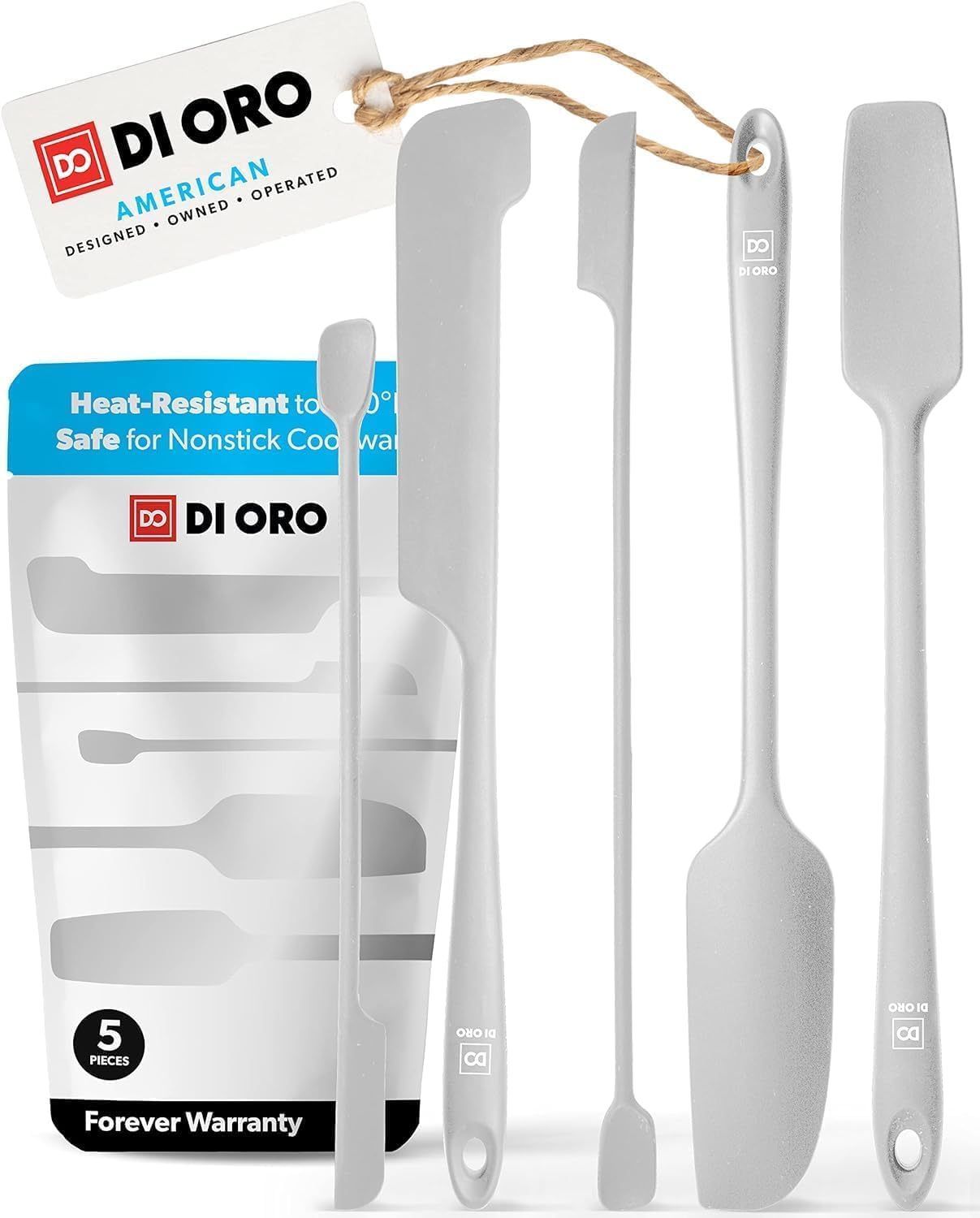 DI ORO Silicone Jar Spatulas for Scraping - Rubber Spatulas Silicone Heat Resistant - Kitchen Spatulas Nonstick Cookware Safe - Silicone Utensil Set for Blenders, Mixing, Baking, & Makeup (5pc, Stone)