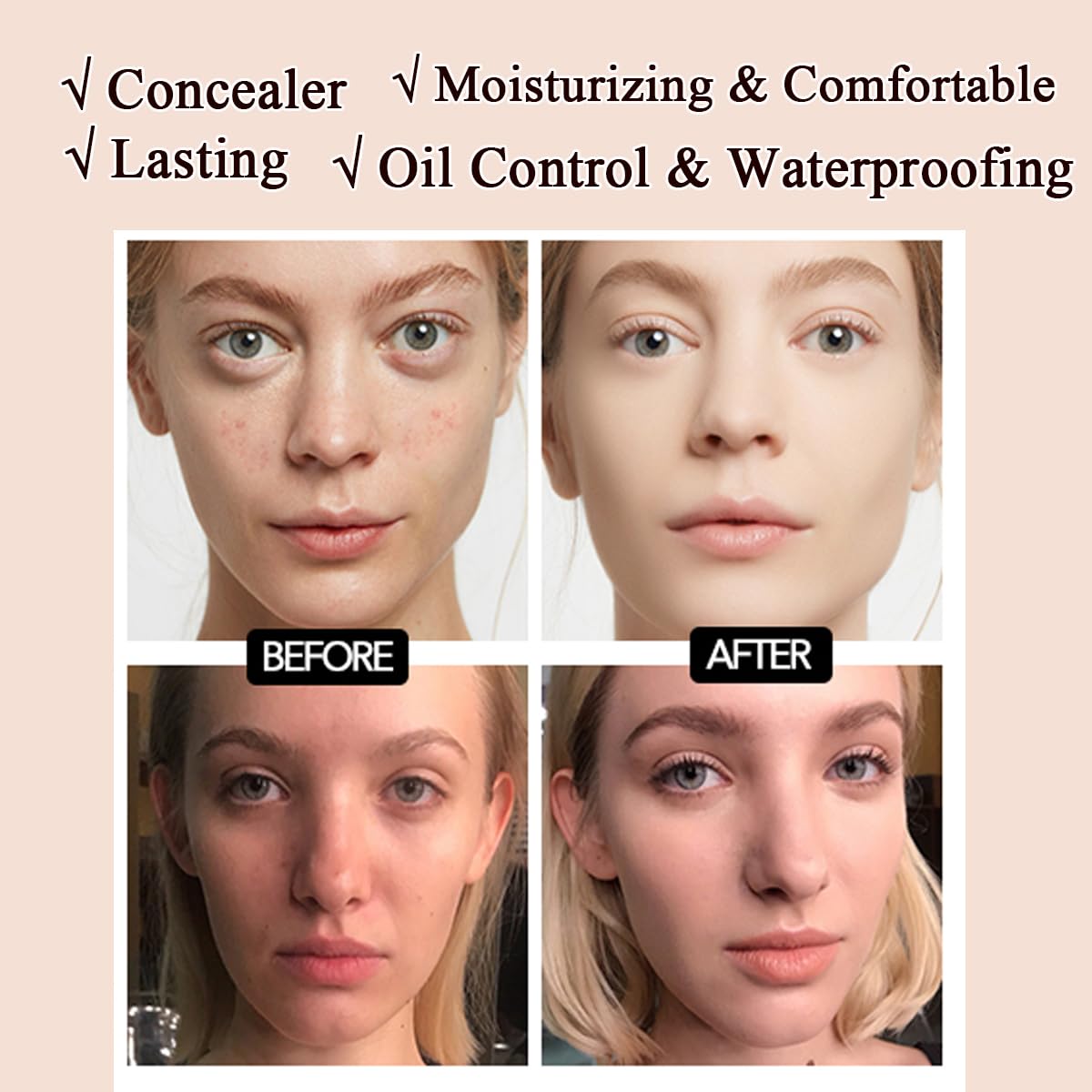 Air Cushion CC Cream Mushroom Head Foundation,BB Cream Makeup Foundation,Moisturizing Concealer,Long Lasting Full Coverage Waterproof,Even Skin Tone for All Skin Types (3# Dark Brown, 20g)