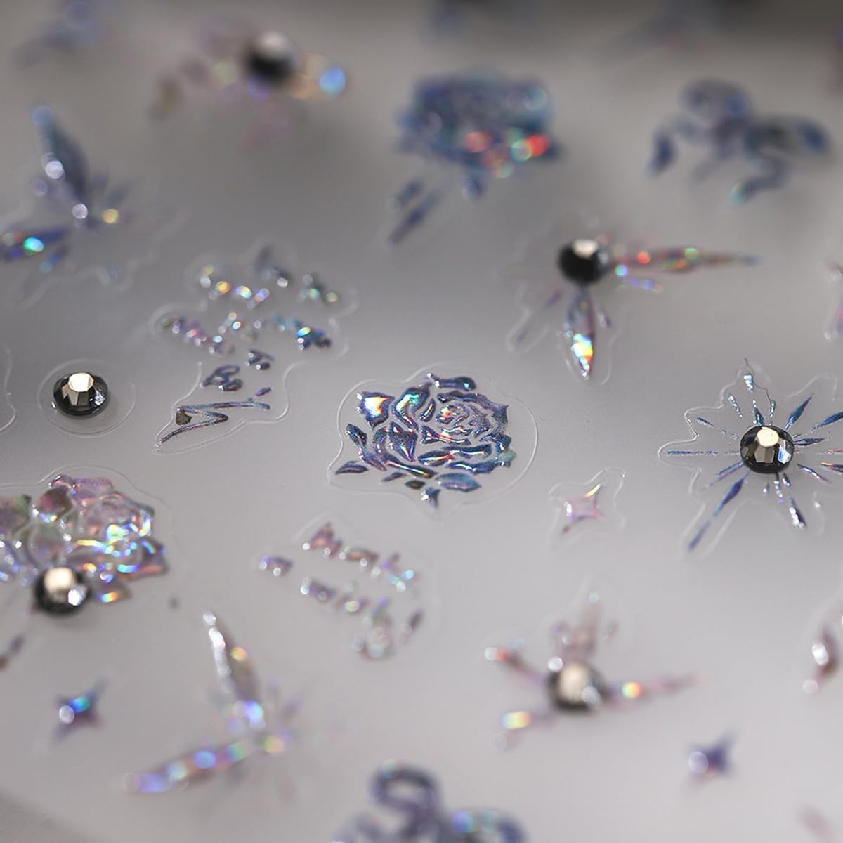 Rose Nail Stickers for Nail Art Holographic Flower Nail Decals with Rhinestone Spring Stickers for Nails Designs Self Adhesive Nail Art Supplies & Decorations for Women Girls 1 Sheet