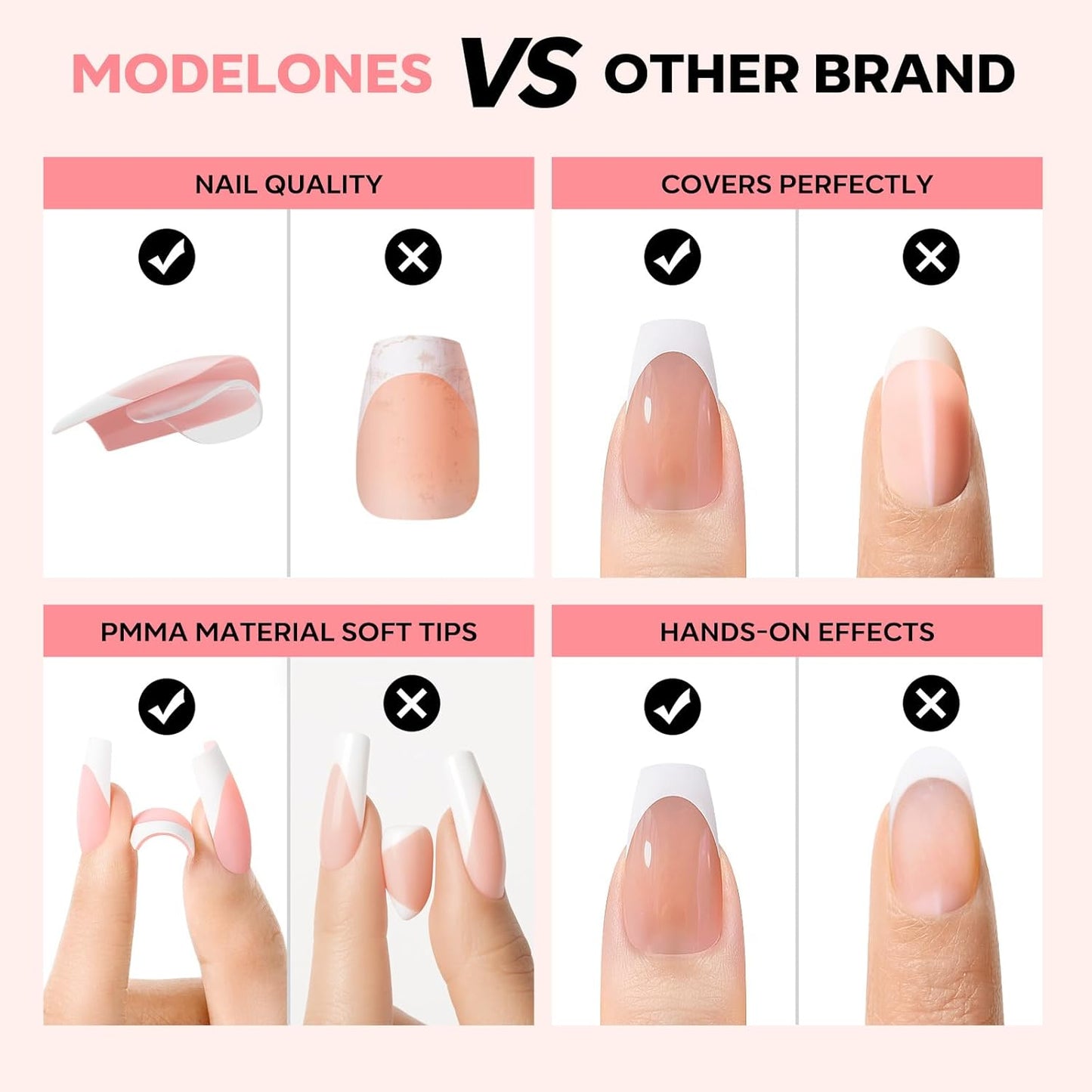 modelones French Tip Press on Nails, 150Pcs Short Coffin Fake Nails with Nail Box, Deep Nude Gel Nail Tips for Women, Soft Glue-On Nails for Natural Salon Look, DIY Nail Art Kit (15 Sizes)